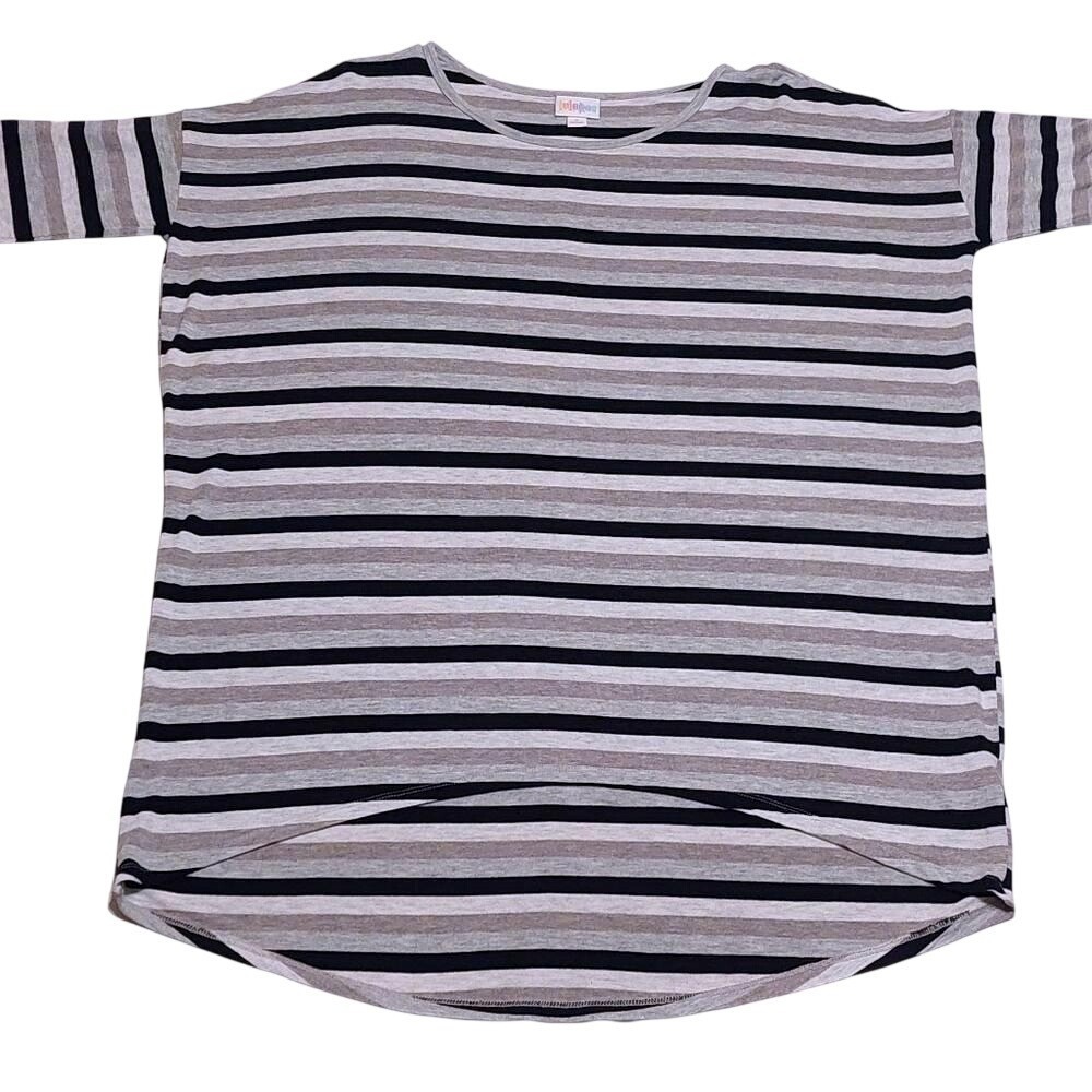 Lularoe Hi-Low Tunic‎ Top Size Small Gray Black Striped Casual Comfy Soft